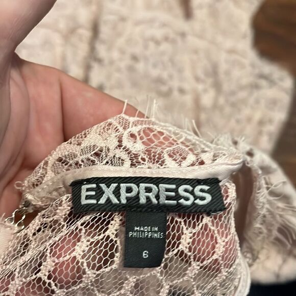 Express Pink Lace Tiered Style Dress Feminine Contemporary Boho Cottage Core - Picture 16 of 16